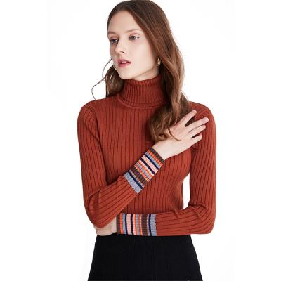 China QUICK DRY Women's Casual Velvet Lining Colorblock Sweater Turtle Neck Long Sleeve Loose Striped Knitted Pullover Tops for sale