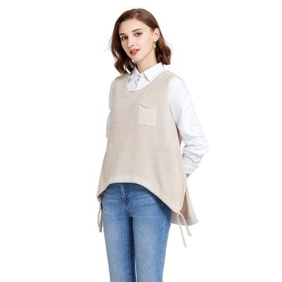 China Autumn Knitwear Women's Knitwear Vest Autumn Sleeveless Top Loose Round Drawstring Lace Up With Thick Knit Sweater for sale