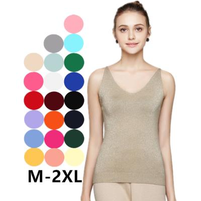 China Sexy Anti-Shrink Hit Summer Lurex Knitting Pattern V Neck Women Sleeveless Sweater Knitted Vest for sale