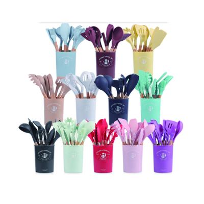 China Beech Silicone Sustainable Kitchen 12 Piece Set Silicone Spatula Kitchen Set Cooking Spatula Spoon Kitchen Utensils for sale