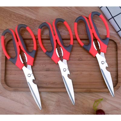 China Multifunctional Kitchen Scissors Paper-Cutting Sewing Cutting Household Scissors Stainless Steel Black Red Handle Cooking Tools Scissors K024 Meat Cutter Chef for sale