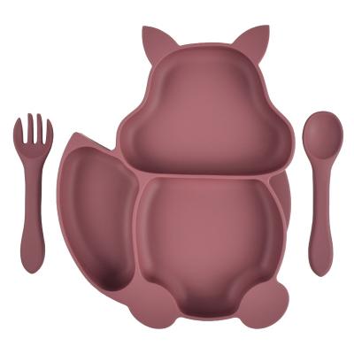 China Traditional Dishwasher Safe Divided Plate BPA Free Heap Up Shape Kids Suction Silicone Baby Animal Dish With Spoon And Fork for sale