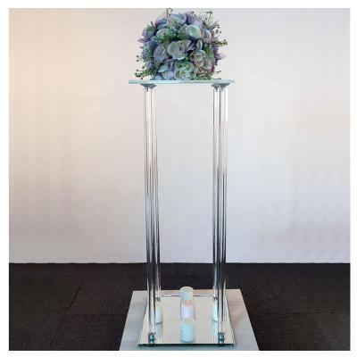 China Event Party Supplies Cheap Large Crystal Flower Stand Wedding Centerpieces Table Top Decorations Wholesale Clear Square Base Mirror for sale