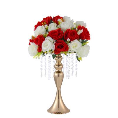 China Metal Large Crystal Flower Stand Event Party Supplies For Wedding Holiday Road Lead Home Decoration Table Centerpieces With Crystal Chain Wholesales for sale