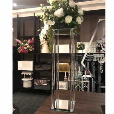 China Event Party Supplies Wholesale Cheap Large Clear Square Table Top Decorations Mirror Flower Stand Crystal Wedding Centerpieces for sale