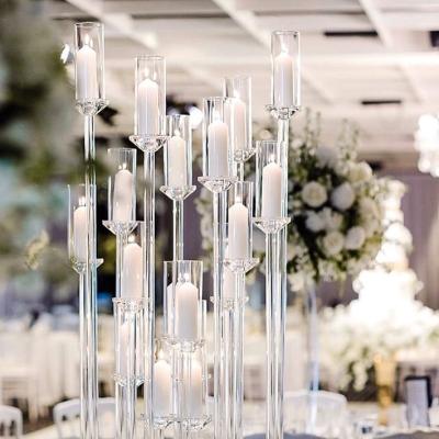 China Event Party Supplies Elegant 10 Tall Glass Crystal Arm Candelabra Candle Holders Centerpieces For Wedding Decoration Wholesale for sale