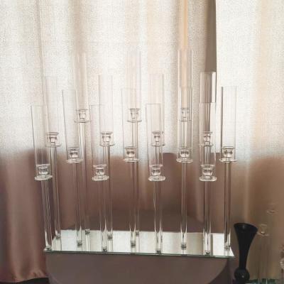 China Event party supplies wholesale 3am wholesale cheap tall clear crystal candelabra candle holder wedding table tree glass centerpieces for sale