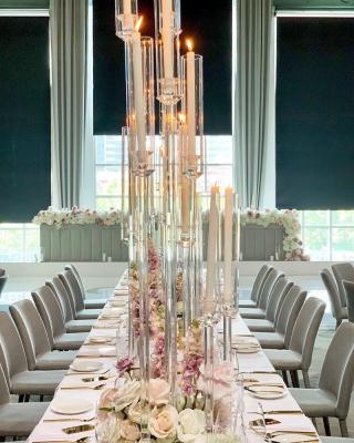 China Event Party Supplies Popular Selling 10 100 Cm Height Wedding Table Centerpieces Cheap Elegant Crystal Glass Candelabra Tall Candelabra Decorations for sale