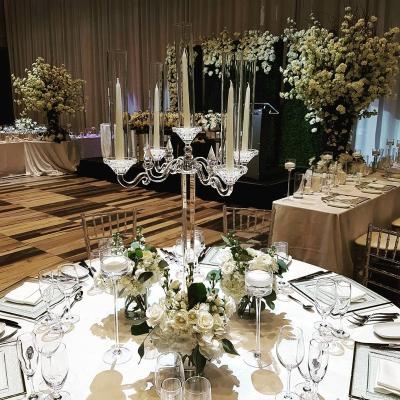 China Event Party Supplies Hot Sale Reception Settings Decor 5 A.M. Table Clear Crystal Candle Holders for sale