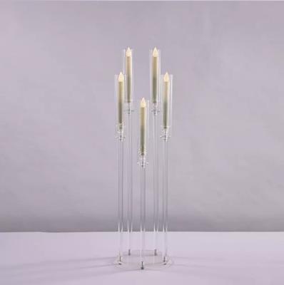 China Event Party Supplies New Style 118cm Tall Clear Acrylic Candle Holders Wedding Centerpiece 5AM Crystal Candelabra For Party And Wedding Decoration for sale