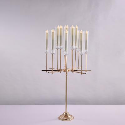 China Event Party Supplies New Unique Design Wedding Centerpiece Gold Clear Crystal Splicing Candelabras 4 A.M. Candle Holder Great For Home Decor for sale