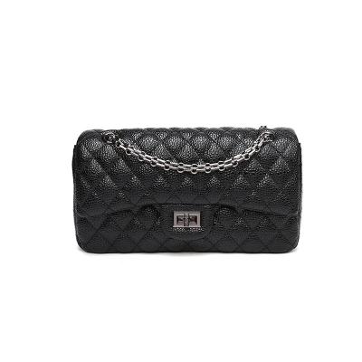 China Designer Flap Bag Diamond Stitched Pebble Bag Leather Double Flap Shoulder Bag Black for sale