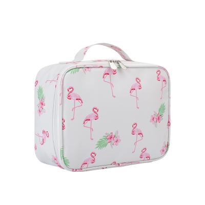 China Washable Cosmetic Bag Flamingo Heat Transfer Printing Portable Travel Storage Lady Bags Toiletry Bag for sale