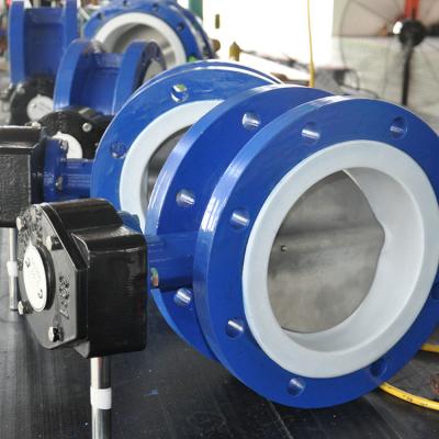 China Concentric Flange PTFE Line Butterfly Valve valvula de mariposa 350 mm centerline butterfly valve for sale