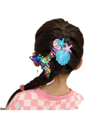 China Sweet Korean Baby Ornament Princess Girl Hair Clip Mermaid Tail Starfish Shell Edge Sequined Headdress for sale