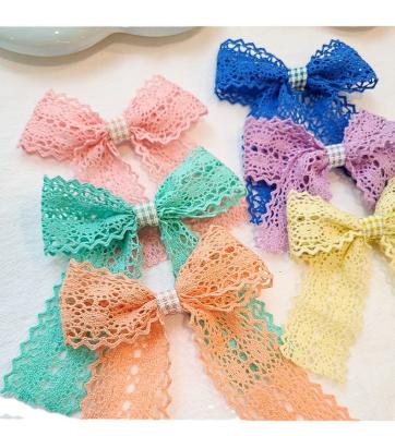 China Korean sweet little baby girl hair clip children princess headdress hair clip back lace bow head clip for sale