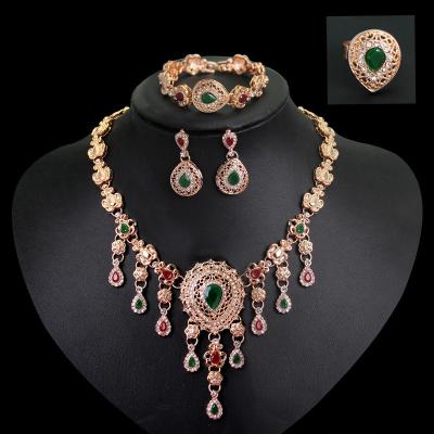 China Environmentally friendly manufacturers wholesale European and American four-piece set of high-grade temperament rhinestone gem necklace jewelry set for sale