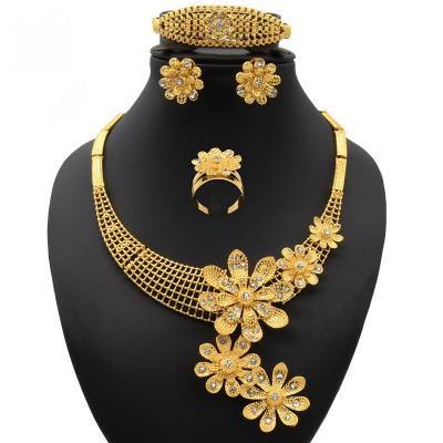 China Indian Earring Ring Combination Dubai Wholesale Necklace Ladies Jewelry Set Bracelet Combination Saudi Bridal Jewelry Gold Environment Friendly for sale