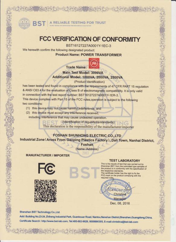 FCC - Foshan Shunhong Electric Co., Ltd.