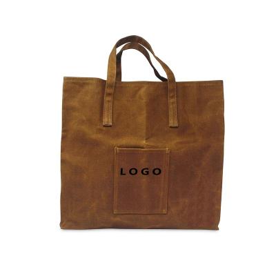 China Durable Custom Grocery Bag Reusable Waxed Canvas Cotton Shopping Tote Bag 16oz Heavy Duty Double Side Waxed Canvas OEM Accepted for sale