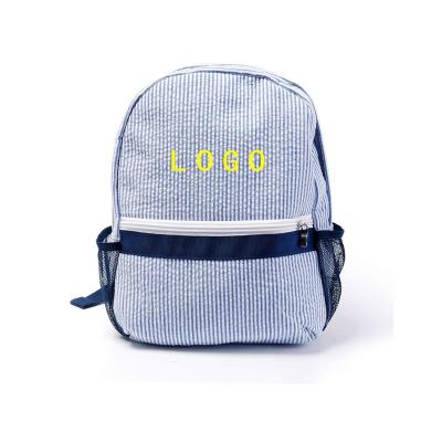 China Waterproof Custom Seersucker Cotton Toddler Backpack Kids Preppy School Bookbag for sale