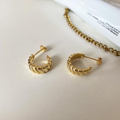 China TRENDY High Polish 925 Sterling Silver Hoop Earrings 18K Gold Plated Unique Spiral C Shape Earrings for sale