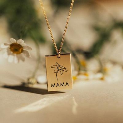 China Environmental Friendly Factory Custom Womens 14k Gold Plated Engraved Empty Square Flower Necklace Stainless Steel Jewelry for sale