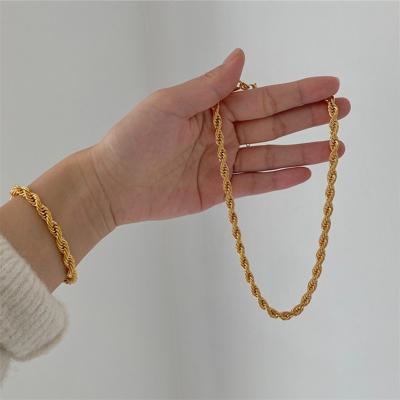 China Environmental Friendly Punk Gold Plated Jewelry Men Women Hip Hop Bracelets Metal Stainless Steel Twist 14K Rope Chain Bracelet for sale