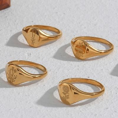 China Minimalist Tarnish Free Sunflower Seal Rings Set PVD 18K Gold Plated Stainless Steel Chunky Rings, Women Jewelry for sale