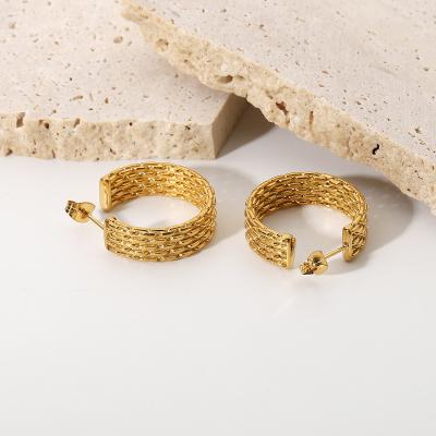 China SOSAI TRENDY twist cc shape statement circle earrings 18K gold plated stainless steel woven circle earrings for women for sale