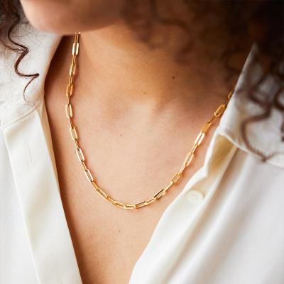 China Environmental Friendly 14K Gold Plated 316 Stainless Steel Jewelry Cuban Cuban Link Chain Choker Necklace Women's Paperclip Necklace for sale