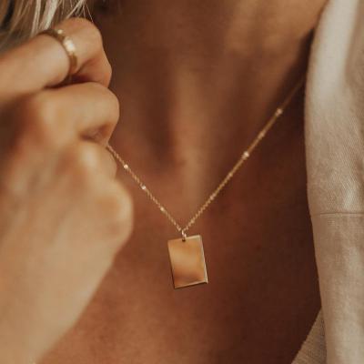 China Environmental Friendly 316L Stainless Steel Rectangle Shaped Gold Plated Necklace Chain Women Jewelry Pendant for sale