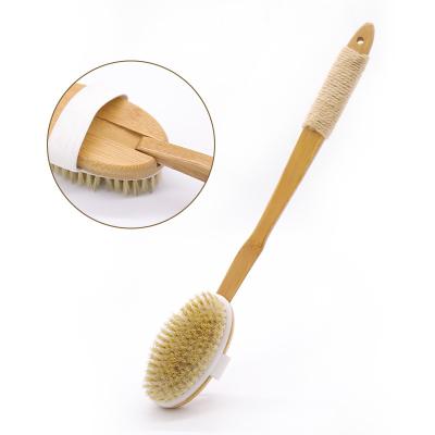 China Fashion.eco-friendly bamboo wood exfolialing all natural dry brush with long handle body wholesale wooden brush with boar bristle factory directly for sale