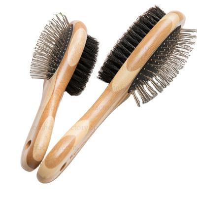 China Sustainable Pet Brush 2-1 Bamboo Double Sided Brush For Pets Dog Hair Remover Wooden Pet Brush for sale