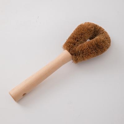 China Sustainable Dish Brush With Handle Palm Brush Head Kitchen Sisal Wood Pot And Bowl Cleaning Brush for sale