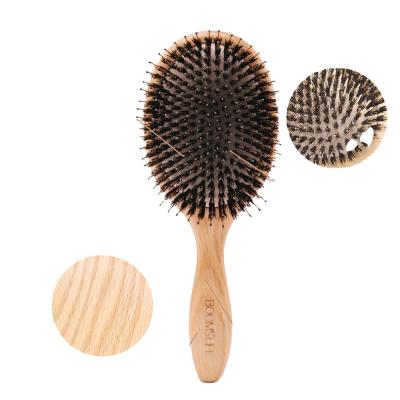 China Custom boar wooden black bamboo bristle brush pad privateer label round hair palette boar and nylon wooden brush factory directly for sale