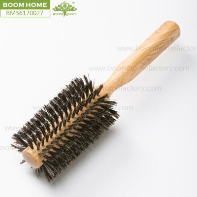 China Large Size Detangle Hair Salon Round Massage Brush For Curly Hair Brush Wooden Round Hair Brush With Baor Bristle for sale