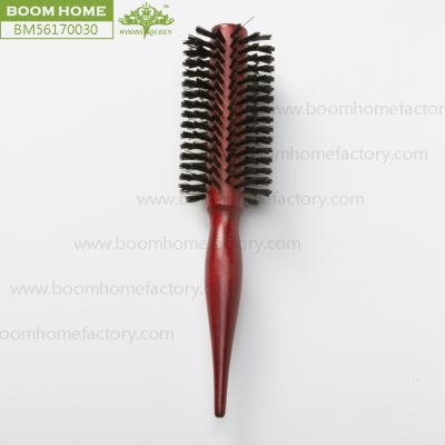 China Cylindrical Round Hair Styling Brush Round Wooden Handle Hair Brush With Boar Bristle Bright Beech Wood For Women for sale