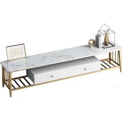 China Modern Luxury Style TV Furniture Living Room TV Stand Cabinet Side Table Tea Table Tea Table Cabinet Set Artificial Marble for sale