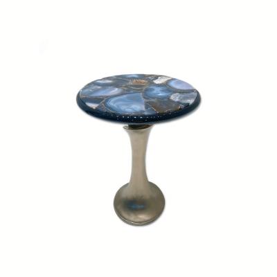 China Modern Luxury Blue Agate Stone Table Top Semi Precious Stone Agate Tables Agate Coffee Table Living Room Furniture for sale