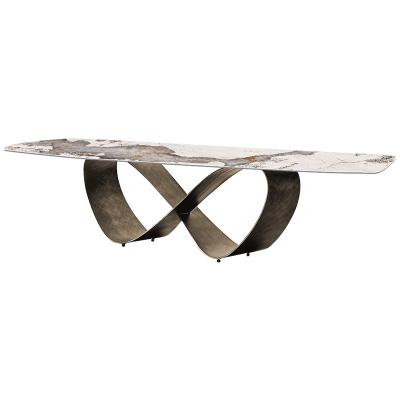 China Modern Luxury Golden Circle Dining Table Royal Golden Alpinus Sintered Stone Dining Table Set for sale