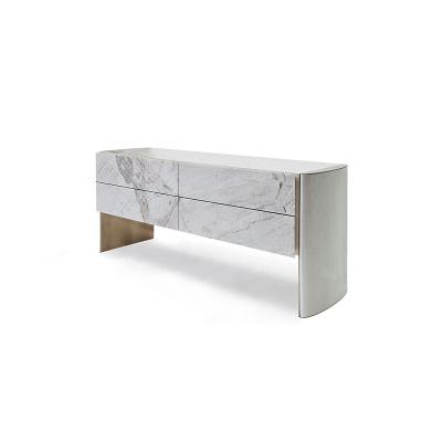 China Hot Selling Modern Nordic Light Luxury Classic Bedside Table Bedroom Cabinet Shape Marble Top Velvet Nightstand for sale