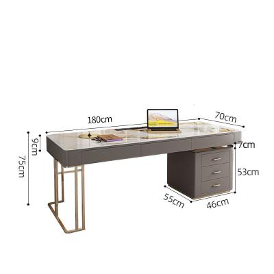 China Contemporary Luxury Design Marble Vein Porcelain Slab Home Office Desk Set Gold Stainless Steel Computer Table Working Desk for sale