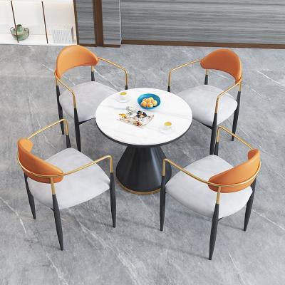 China Modern simple foldable coffee milk tea shop chipped stone round table office reception negotiation table and chair combination for sale