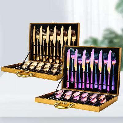 China Minimalist 24PCS Stainless Steel Cutlery Set Wedding Fork Knife Dinner Set With Cutlery Gift Box for sale