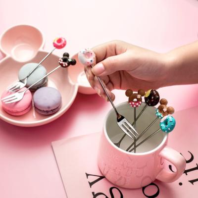 China Food Grade 304 Stainless Steel Spoon Fork Design Viable Sweet Donut Colored Cartoon Spoon for sale