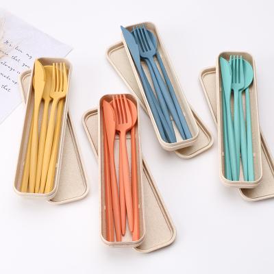 China Sustainable Wheat Cutlery With Spoon Fork Knife And Chopsticks Set With Wheat Crate , Camping Portable Cutlery Set for sale