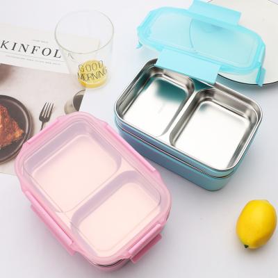 China Sustainable Eco Friendly 18/8 Stainless Steel Leakproof Box With Colorful Plastic Lunch Box for sale