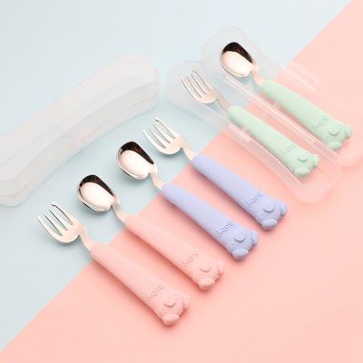 China Minimalist 304 Stainless Steel Spoon And Fork Set Silicone Handle For Kids for sale