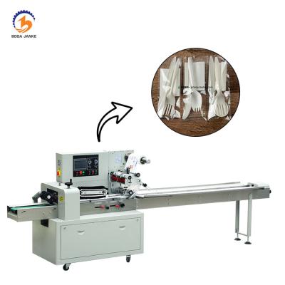 China Automatic Horizontal Food Pillow Tableware Packing Machine, Plastic Fork Spoon Packing Machine for sale